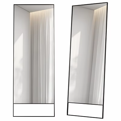 Modern Full Length Mirrors With Black Frame And Curtain Light Reflections 3d model