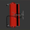 Red And Yellow Mechanical Device With Metal Frame Wheels And Connecting Pipes