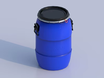 Industrial Blue Plastic Drum With Secure Lid And Metal Handles For Storage 3d model