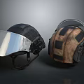 Tactical Weapon Helmets With Black Metal Shield And Brown Camo Design
