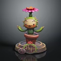 Cactus Decorative Furniture Figure with Smiling Face Pink Flower Pot and Gold Coin Base Design
