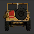 Vintage Yellow Military Jeep With Open Door Red Seats And Large Tires