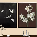 Decorative Wall Art With Flying Birds On Black And White Flowers On Brown Backgrounds