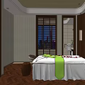 Serene SPA Sauna Room With Massage Bed White Sheets Green Towel And Flower Petals
