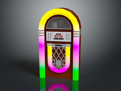 Brown Front Gate With Yellow Pink Green Neon Lights Grille Design And Control Panel 3d model