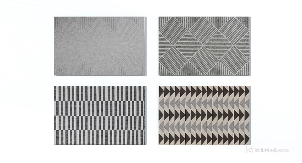 Modern Square Rugs with Geometric Patterns Stripes Diamonds Chevron in Neutral Gray Black White Tones 3d model 