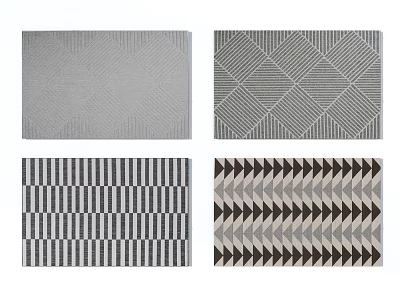 Modern Square Rugs with Geometric Patterns Stripes Diamonds Chevron in Neutral Gray Black White Tones 3d model