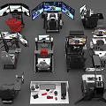 Entertainment Electronics Gaming Simulator Setups With Multiple Screens Racing Seats And Steering Wheels 3d model