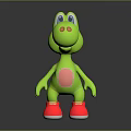 Green Cartoon Character 3D Model With Big Eyes Pink Belly And Pink Shoes
