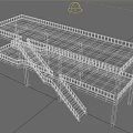 Industrial Steel Platform Structure With Double Deck Yellow Railings Staircase And Blue Columns