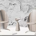 Elegant Wooden Textured Dining Chairs With Gray Wall Small Round Table Green Plant