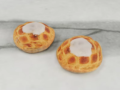Flaky Pastry Desserts With Grid Pattern And White Icing On Marble Surface 3d model