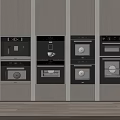 Modern Built in Kitchen Appliances Integrated In Wooden Cabinets With Coffee Machine And Oven
