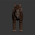 3D Striped Cat Model With Standing Pose Pointed Ears And Bushy Tail Design