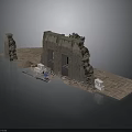 Ancient Stone Gate Scene With Statues And Broken Pavement Structures