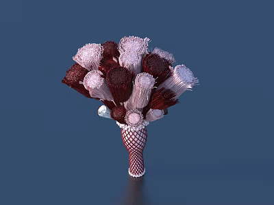 Household Cleaning Brush With Red And White Fiber Bristles And Netted Base 3d model