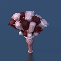 Household Cleaning Brush With Red And White Fiber Bristles And Netted Base