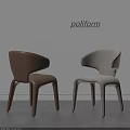 Poliform Modern Leather Dining Chairs With Brown And Beige Curved Back Design