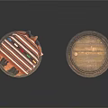 Two Rustic Wooden Barrels As Household Items With Striped Cloth Cover