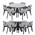 Modern Round Dining Table Set With Marble Top And Gray Upholstered Chairs 3d model