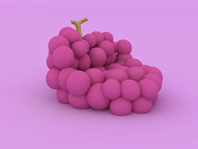 Pink Grapes Composed Of Spherical Balls With Yellow Stem On Purple Background 3d model