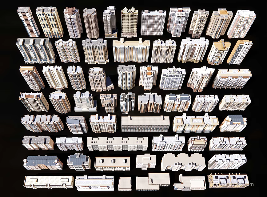 Urban Building Complex With Diverse Designs Various Heights And Modern Architectural Styles 3d model