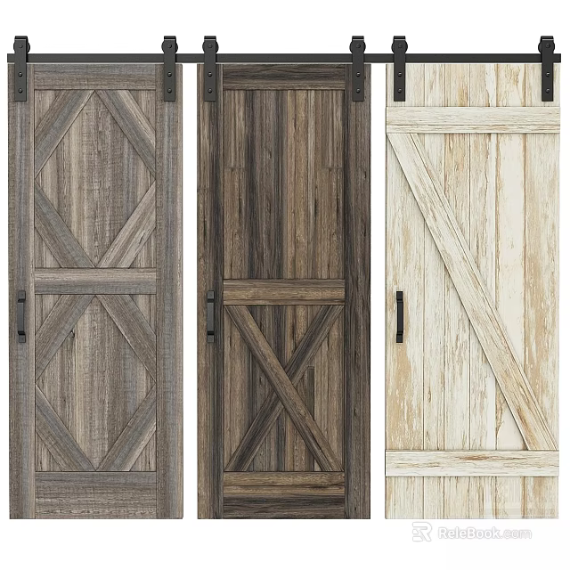 Rustic Wooden Hinged Doors With Cross Patterns And Natural Wood Tones 3d model