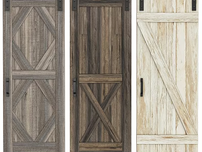 Rustic Wooden Hinged Doors With Cross Patterns And Natural Wood Tones 3d model