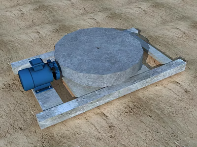Industrial Stone Grinding Equipment With Circular Mill And Blue Electric Motor Frame 3d model