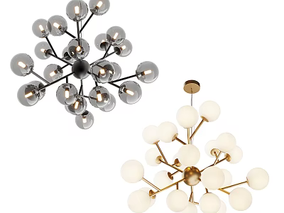 Modern Branching Chandelier Design With Black Gold Frames And Glass Globes 3d model