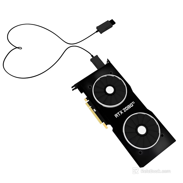 RTX 2080Ti Graphics Card With Dual Fans And Connected Cable Electronic Device 3d model 