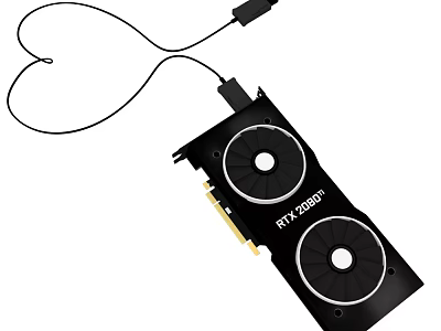 RTX 2080Ti Graphics Card With Dual Fans And Connected Cable Electronic Device 3d model