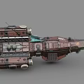 Sci Fi Spaceship 3D Model With Rusty Red Metallic Texture Engines And Antennas 3d model