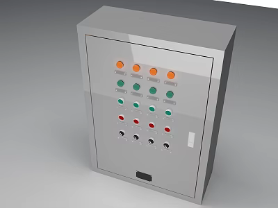 Industrial Equipment Control Panel With Multiple Colored Buttons Indicator Lights And Knobs 3d model