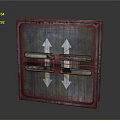 Rusted Metal Gate Featuring Two Upward Arrows And Industrial Design Elements