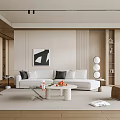Modern Living Room Interior With White Sofa Coffee Table Circular Decor And Artwork