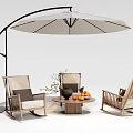 Outdoor Wooden Rocking Chairs With Patio Umbrella Side Table And Fruit Decor