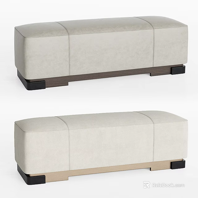 Modern Upholstered Sofa Bench With Light Beige Cushion And Dark Wooden Base 3d model 