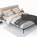 Minimalist Double Bed Interior With Soft Pillows Blanket Bedside Tables And Clock 3d model