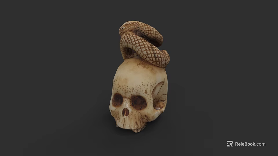 Detailed Skull Sculpture With Coiled Snake Carving Artistic Design 3d model 