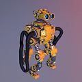 Yellow Robot Mechanical Creature With Large Blue Eyes Black Tubes And Metal Structure