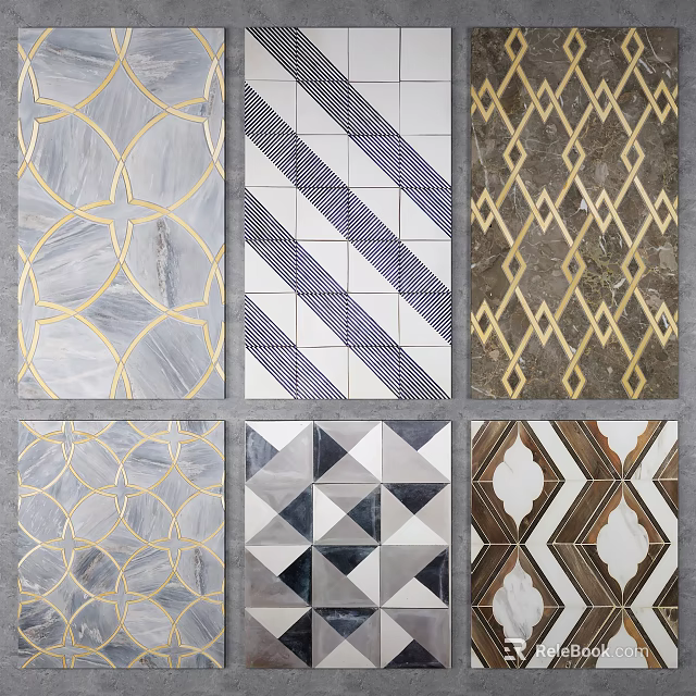 Elegant Floor Tile Designs With Various Geometric Patterns Gold Accents And Textures 3d model