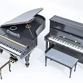 Elegant Musical Instruments and Art Supplies Display with Piano Paintbrushes and Paints
