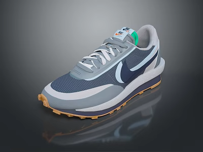 Modern Blue Gray Casual Sneakers With White Laces And Brown Sole Design 3d model