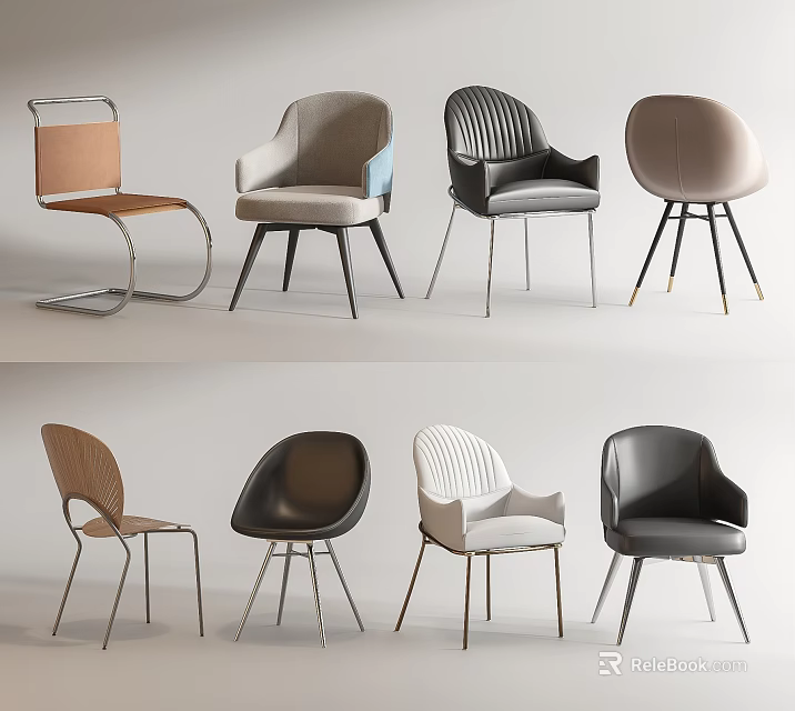 Stylish Modern Accent Chairs With Diverse Designs Upholstered Fabric And Metal Legs 3d model 
