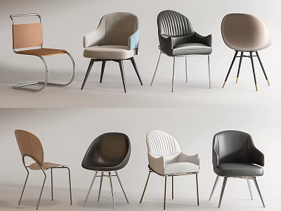 Stylish Modern Accent Chairs With Diverse Designs Upholstered Fabric And Metal Legs 3d model