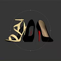 Stylish High Heel Shoes Collection Featuring Gold Sandals Black Pointed Toe And Red Heel Design