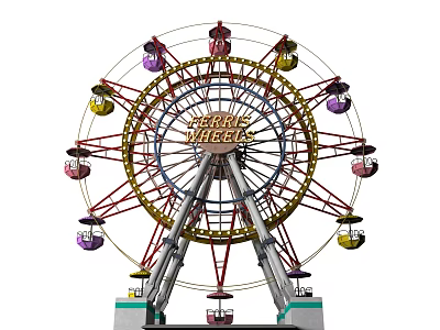 Ferris Wheel Amusement Equipment With Colorful Cabins And Metal Frame Structure 3d model