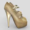 Gold Textured Peep Toe High Heels With Ankle Strap And Stiletto Heel