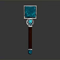 Ornate Hammer With Turquoise Head Silver Connector And Brown Wooden Handle Decorative Design